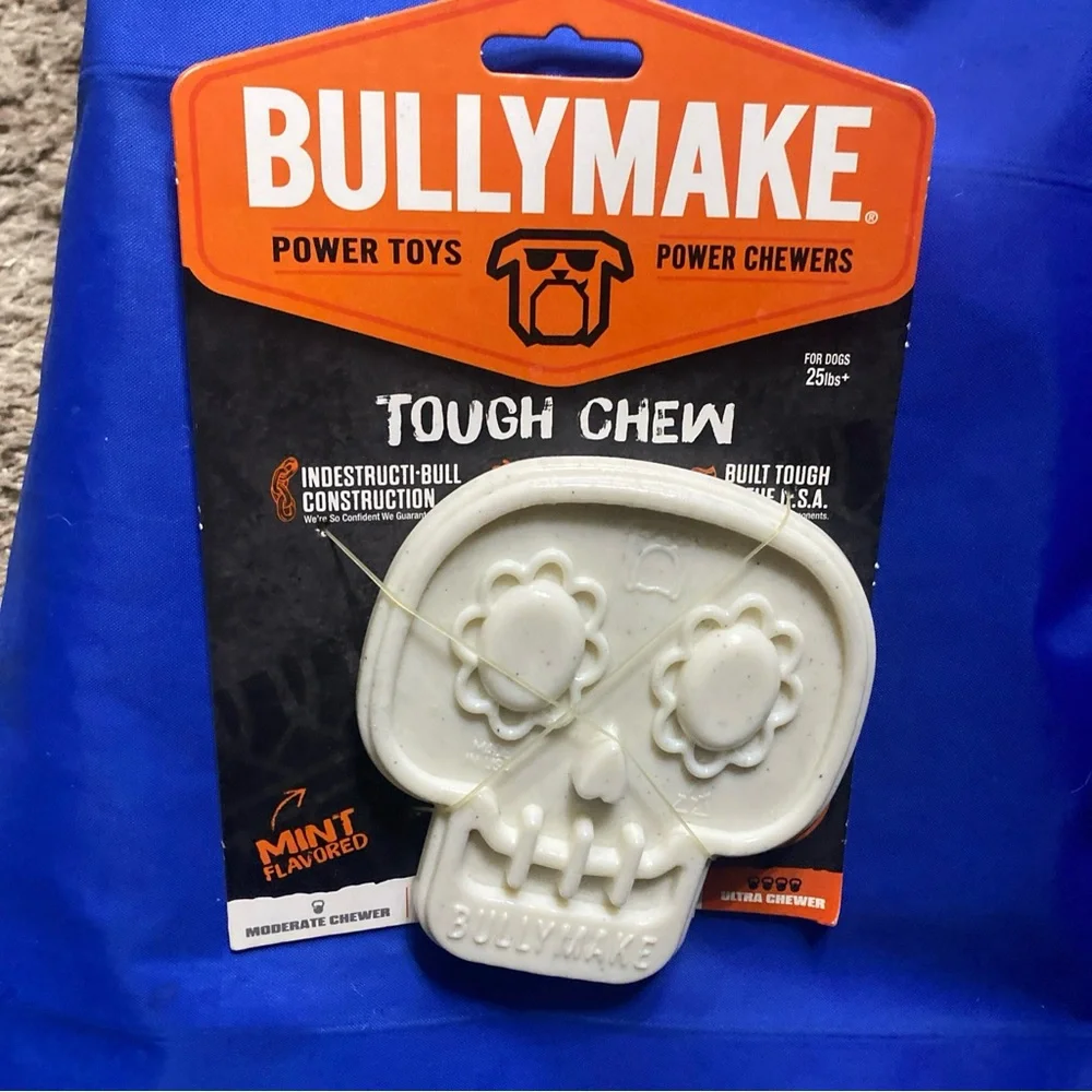 Bullymake Tough Chew Skull Dog Toy - White